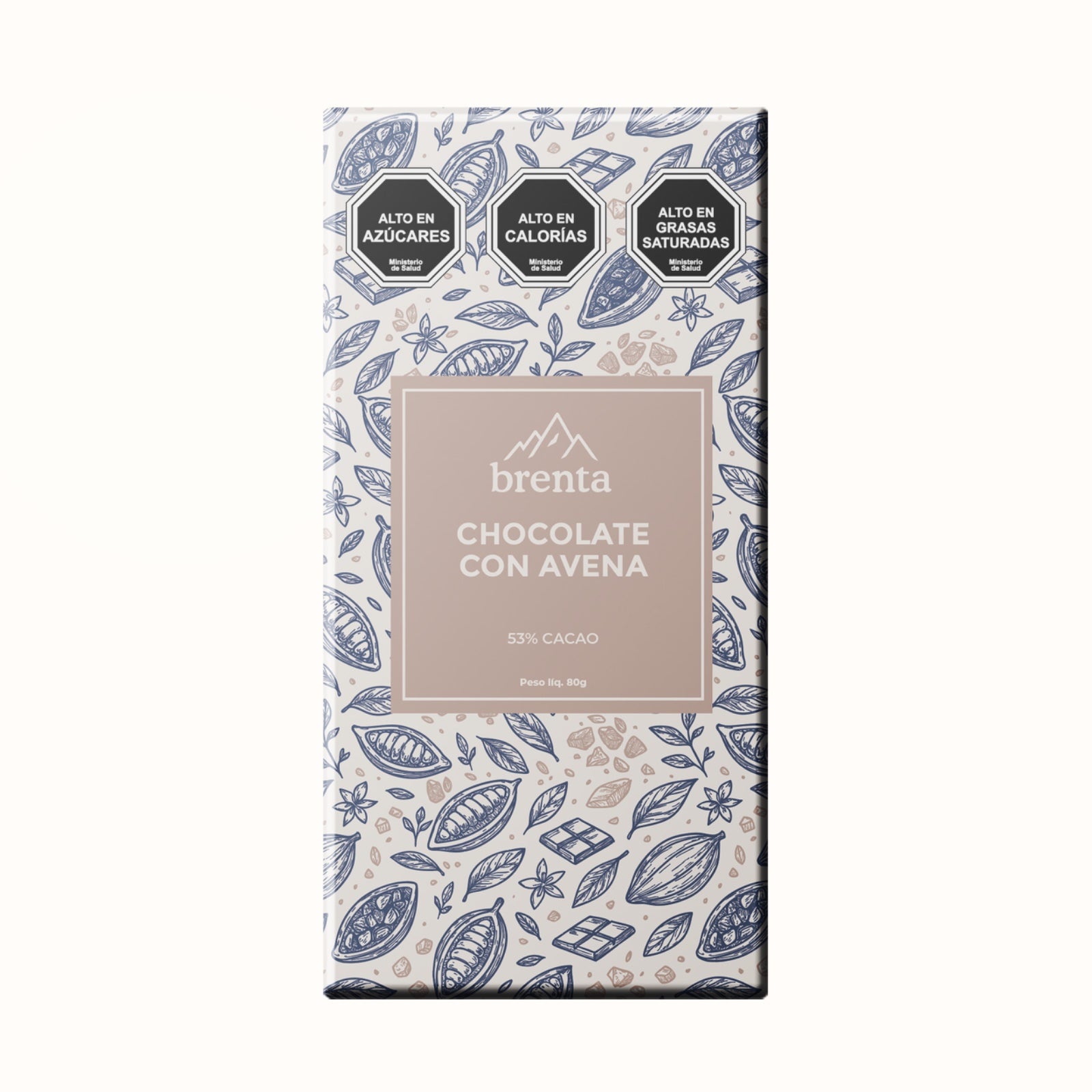 Barra de chocolate Brenta 53% cacao con avena en hojuelas, sin lactosa