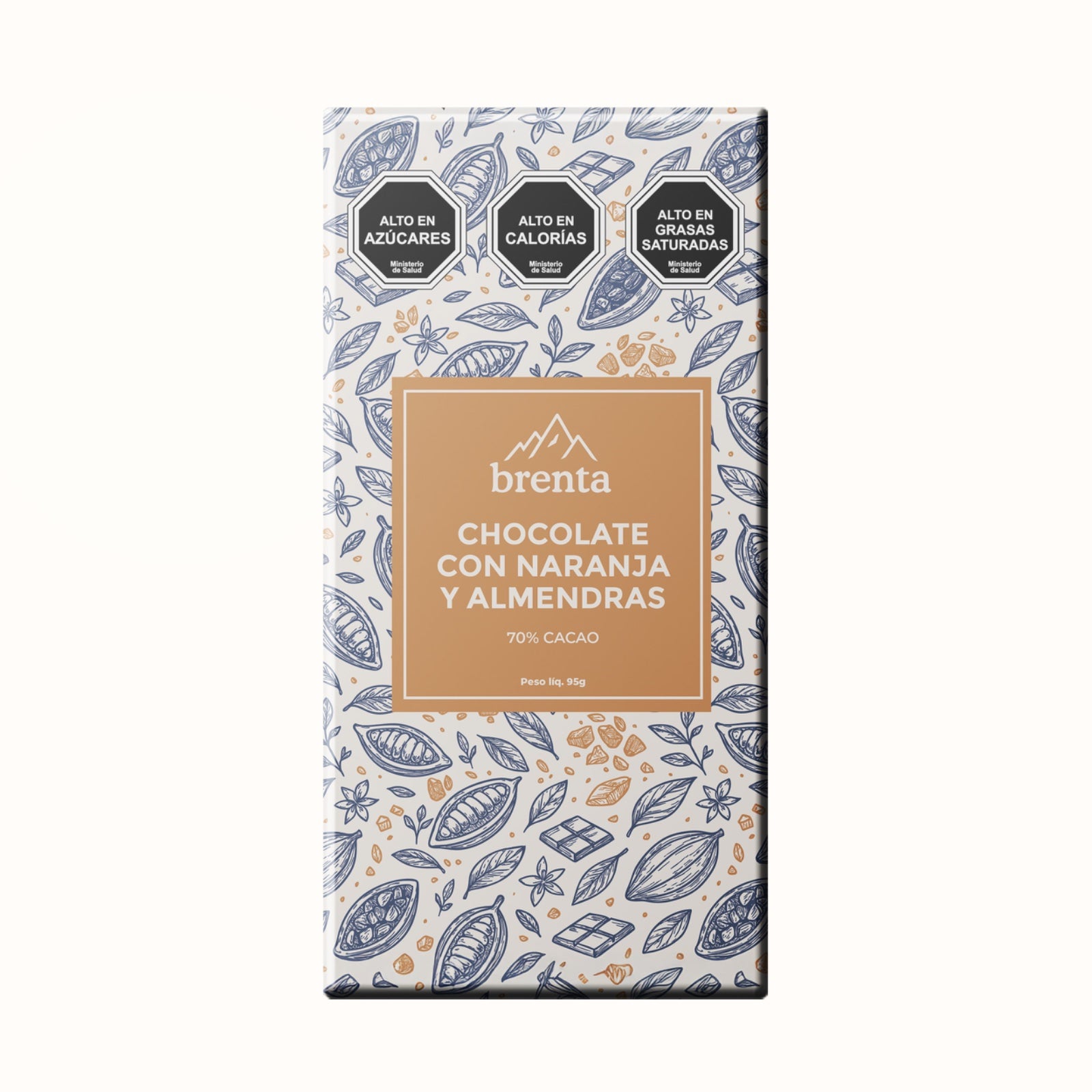 Barra de chocolate Brenta 70% cacao con naranja y almendras caramelizadas