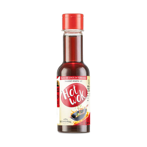 Aceite de sésamo tostado Hot Wok 100 ml, botella de vidrio con tapa roja