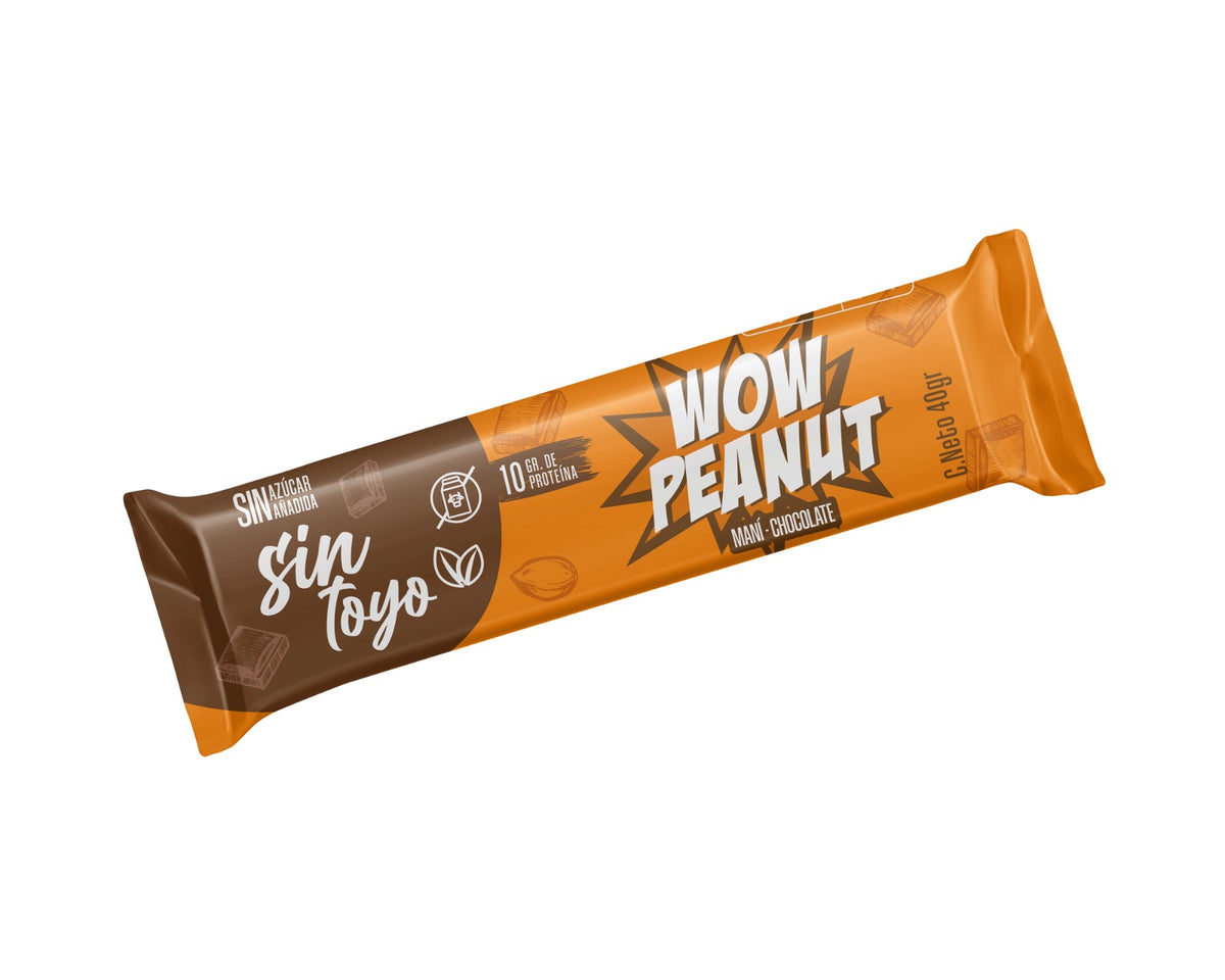 Barra Wow Peanut de Sin Toyo, maní y chocolate, 40 g